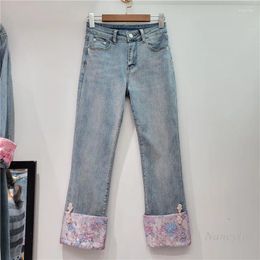 Women's Jeans Ethnic Style For Women Heavy Industry Buckle Pants 2024 Spring Straight Slimming Cropped All-Match Fashion