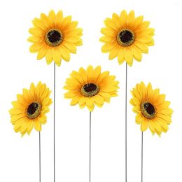 Decorative Flowers 5 Pcs Decorations Outdoor Garden Landscape Courtyard Villa Simulation Sunflower Lawn Pole 5pcs Metal Adornment