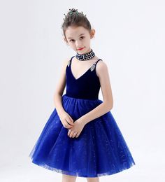 Sweet Wine Royal Blue Velvet/Tulle V-Neck Short Sleeves Flower Girl Dresses Girl's Pageant Dresses Girls Birthday/Party Skirt Girl Everyday dress Custom SZ 2-12 D321064