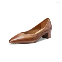 Dress Shoes 2024 Spring Women Pumps Natural Leather 22-24.5cm Soft Cowhide Pigskin Sheepskin Pointed Toe Thick Heels