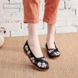 Flats Veowalk Women Jacquard Cotton Embroidered Slip On Flats Soft Casual Walking Flat Shoes Vintage Comfortable Ladies Ballerinas