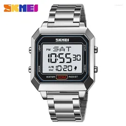 Wristwatches SKMEI 2149 Men's Electronic Watch Square Steel Band Student Sports Waterproof Back Light Digital For Men Relogio