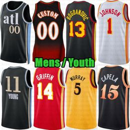 Custom Mens Youth Trae Young Dejounte Murray Basketball Jersey Atlantas Clint Capela Saddiq Bey Hawk Bogdan Bogdanovic DeAndre Hunter AJ Gryphon City Okongwu