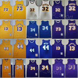 Retro Basketball Jerry West Jersey 44 Man Vintage Dennis Rodman 73 Wilt Chamberlain 13 LeBron James 23 Johnson 32 Throwback Embroidery Purple Yellow White Blue