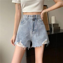 Women's Shorts Summer Denim Loose Ripped High Waisted Blue Wide Leg Elastic Waist Jeans For Women Femal