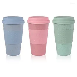 Tumblers Silica Gel Coffee Cup Wheat Straw Fibre Mug With Lid Plastic Car Portable Silicone Cups Water Bottle