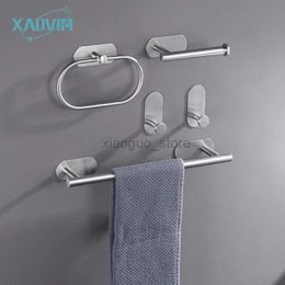 Towel Rings No Drilling Stainless Steel Self-adhesive Towel Bar Paper Holder Robe Hook Towel Ring Black Silver Gold Bathroom Accessories Set 240321