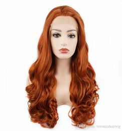 Natural Long Body Wave Hair Orange Colour Glueless Synthetic Lace Front Wigs For Women High Temperature Fibre Costume Party9083607