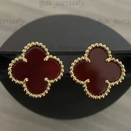 clover earring Clover Studs Earring Vintage Four Leaf Clover Charm Stud Earrings Back Mother-of-pearl Stainless Steel Gold Studs Agate for Women Wedding 157