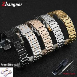 Watch Bands 12 14 16 18 19 20 21 22 24mm Solid Full Stainless Steel Band Butterfly Buckle Bracelet Flat Head Elbow Dual Purpose Straps Y240321