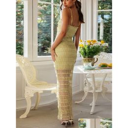 Basic Casual Dresses Women Y2K Bodycon Long Dress Pleated Spaghetti Strap Backless Y Cocktail Part Streetwear Drop Delivery Apparel Wo Ot1Cv