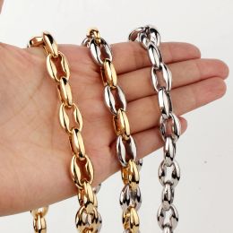 Strands 7"40" Top Quality 6.5/7.5/12mm 316L Stainless Steel Women Men Gold Silver Colour Coffee Beads Chain Necklace or Bracelet