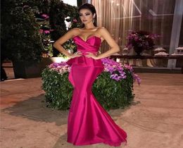 Elegant Fuchsia Mermaid Prom Dresses With Pleats Floor Length Plus Size Formal Evening Wears Custom Made Prom Gown Cheap1635418