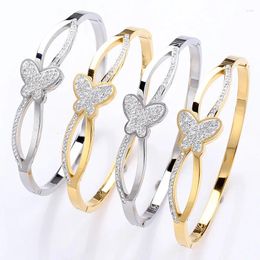 Bangle Stainless Steel Three-dimensional Butterfly Bracelet Lock Flower Shaped Buckle Titanium For Women