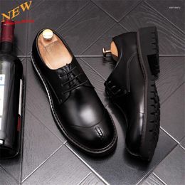 Casual Shoes Black Men's Loafers Slip-on Lazy Business Leather Dress Flats Chaussure Homme