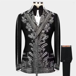 Men's Suits Exquisite Men Heavy Glitter Beaded Handmade Wedding Groom Tuxedos 2 Pieces Male Banquet Prom Party Blazer Costume Homme