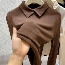 Women's T Shirts POLO Collar Double Sided Velvet Bottom Shirt For Autumn Winter Inner Layup Thickened Warm Ladies Top 2024