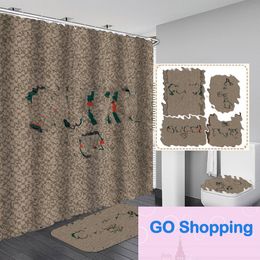 Top Foreign Trade Digital Printing Shower Curtain Floor Mat Three-Piece Combination Bathroom Mat Sets