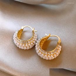 Hoop Huggie Earrings Korea Design Fashion Jewellery 14K Gold Plated U-Shaped Basket Pearl Crystal Elegant Womens Daily Work Accessories Otqbc