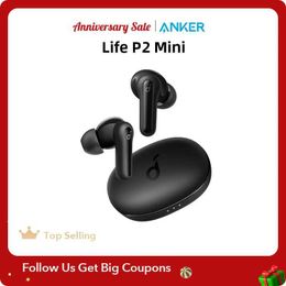 Cell Phone Earphones Soundcore by Anker Life P2 mini true wireless earphone Bluetooth earphone tws with bass Bluetooth 5.2 32H playback time Q240321