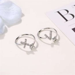 Adjustable 26 English Letter Sport Ring Silver Plated for Men