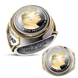 Designer Personality President Trump Ring Double Colour European and American Hip Hop Trump Jewellery Male