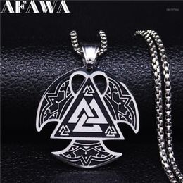 AFAWA Nordic Viking Stainless Steel Ax Necklace for Men Silver Color Big Necklaces & Pendants Jewelry gargantilla N4022S0212705