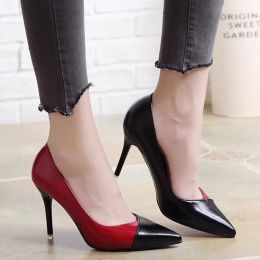 Pumps Rimocy 2023 Patchwork Stiletto Heels Pumps Women Pointed Toe Shallow Pu Leather Shoes for Woman Mix Colour High Heels Party Shoes