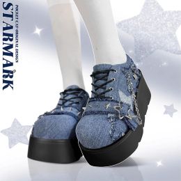 Pumps Gothic Style Chunky Platform Wedges Denim Blue Women Mary Janes Shoes Y2k Sweet Cute Fashion Women Shoes Pumps Loafers Comfy