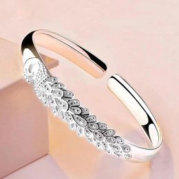 Bangle Sterling Silver Elegant Peacock Opening Screen Bracelet Bangles For Women Fashion Party Wedding Accessories Jewelry Gift