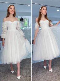 Tulle Little White Wedding Dresses 2024 Sweetheart A-line Short Bride Gowns Tulle Mid Civil Wedding Dress Engagement Skirts