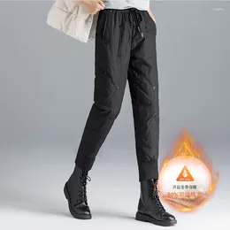 Women's Pants Winter Warm 90% White Duck Down Padded Pencil Office Lady Slim Fit Elastic High Waist Trousers PT-497