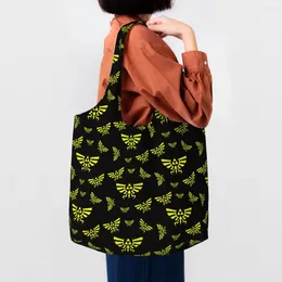 Shopping Bags Yellow Zeldas Pattern Grocery Tote Women Video Gamer Canvas Shopper Shoulder Big Capacity Pography Handbag