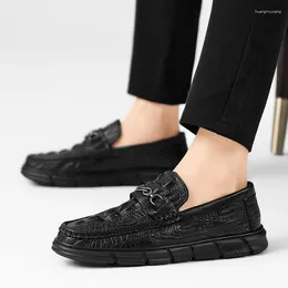 Casual Shoes Crocodile Pattern Genuine Leather Men's Summer Low-top Slip-on Men Fashion Platform