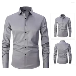 Men's Casual Shirts Men Spring Shirt Stylish Slim Fit Cardigan With Turn-down Collar Long Sleeves For Business Office Wear Soft