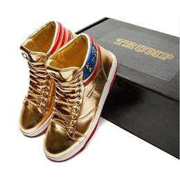 Com a caixa T Trump Sneakers Mens Basketball Casual Shoes The Never Surrender High-Tops Designer 1 TS Executando o tênis de tênis esportivos ao ar livre de tênis ao ar livre de prata dourado ao ar livre