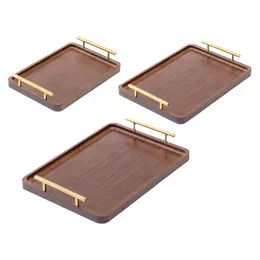 Tea Trays Wooden Serving Tray Decorative With Metal Handles Tea/drink Platter Board Ottoman Snack For Parties Bathroom