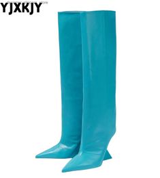 Boots YJXKJY Autumn and Winter New European and American Fashion Womens Wedge High Heels Sexy Corner Drive Knee Knight Boots Q240321