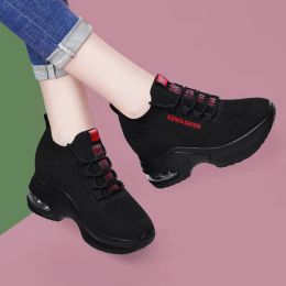 Boots Black New Female Mesh Fashion Platform Sneakers Wedge Shoes for Women Height Increasing Ladies Walking Lace Up Casual Trainers