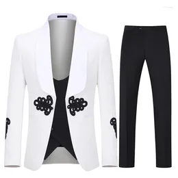 Men's Suits Floral Pattern Men For Wedding Groom Wear Tuxedos Slim Fit One Button Male Fashion Blazer 2 Pcs (Jacket Pants) 2024