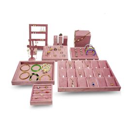 High End Pink Veet Props Ring Earrings Holder Necklace Bracelet Tray Organiser Jewellery Store Window Display