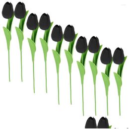 Decorative Flowers Wreaths 10 Pcs Black Tip Artificial Bedroom Tips Decor Bouquet Pu Simation Ornament Fake Exquisite Bride Drop Deliv Otquc