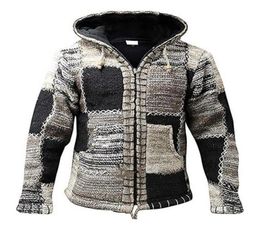 Men Winter Fashion Patchwork Knit Outwear Coat Sweater With Pocket Autumn Men Hooded Wool Cardigan Sweater Jumper5969663