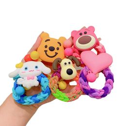 Rainbow braid children's headband hair tie cute cartoon figure leather band diy hair accessories holster