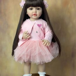 BZDOLL 55CM 22Inch Can Stand Reborn Baby Lifelike Girl Doll Full Soft Silicone Body Princess Toddler Bebe Birthday Gift y240304