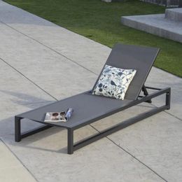 Camp Furniture Sun Loungers Outdoor Aluminum Framed Chaise Lounge With Mesh Body Black Finish / Grey