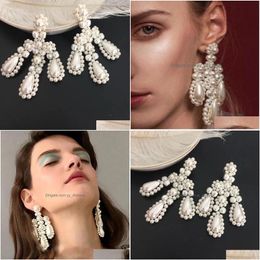 Stud Famous Brand Natural Irregar Pearl Flower Exaggerated Big Earrings For Women Top Quality Luxury Jewelry Designer Runway Drop Del Dhcfd