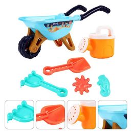 Sand Play Water Fun 6Pcs Beach Sand Toys Set Wheelbarrow Rake Watering Can Kids Gardening Set Summer Beach Sand Play Mould for Outdoor Beach Fun 240321