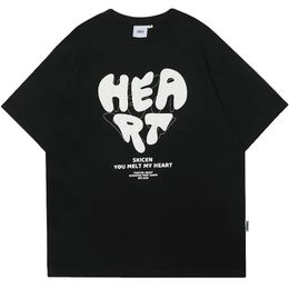 Harajuku Men T-Shirt Heart Sporty T Shirt 90s Summer Short Sleeve Tshirt Cotton Casual Tees Y2k Clothes Hip Hop Streetwear Tops 240320