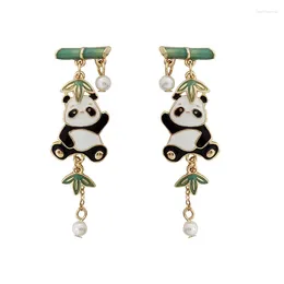 Dangle Earrings Cute Panda Trendy Alloy Enamel Bamboo Shape Stud Tassel Earring Jewelry For Women Girls Accessories Gift